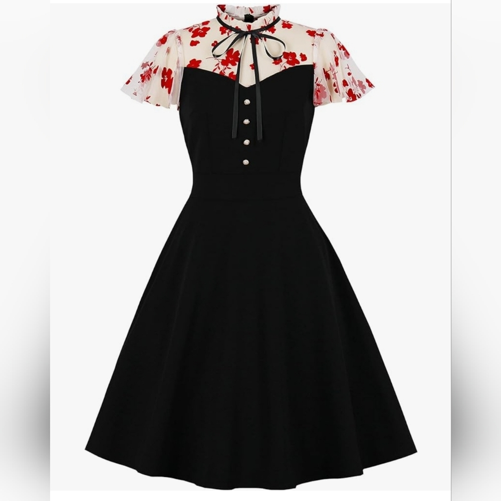 Women's Mesh Illusion Sweetheart Vintage Swing Formal Cocktail Dress